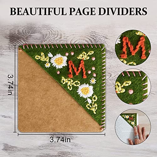 Personalized Hand Embroidered Corner Bookmark, Handmade Bookmark Cute Flower Letter Embroidery, Felt Triangle Page Corner Felt Triangle Bookmark for Book Lovers (J, Style 1)