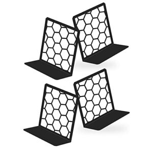geomod premium geometric black honeycomb bookends for shelves, metal book ends office, l-shaped stopper, rustproof decorative unique home, 6.25 (l) x 6 (w) inches, 2 pairs – geomod, (pair of 2)