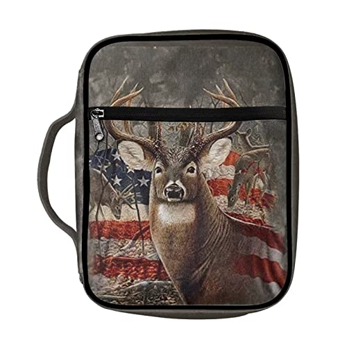 Belidome American Flag Hunting Camo Reideer Bible Cover for Men Boys Women Girls Bible Case with Zipper Pockets Handle Pen Storage Book Journaling Protector Portable Washable