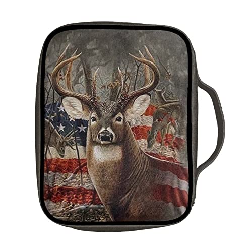 Belidome American Flag Hunting Camo Reideer Bible Cover for Men Boys Women Girls Bible Case with Zipper Pockets Handle Pen Storage Book Journaling Protector Portable Washable