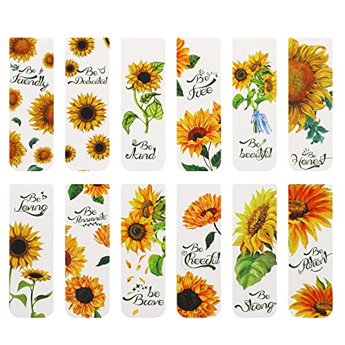 12 Pieces Sunflower Magnetic Bookmarks Inspirational Magnetic Bookmarks Magnet Page Markers Positive Magnetic Book Marker for Students Teachers School Home Office Supplies, 12 Styles