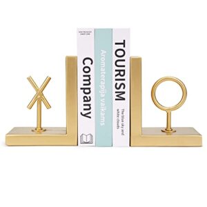 book ends gold bookends heavy duty decorative bookends to holders books unique modern book end metal book stoppers for shelves/office decor/home,book holders nonskid (gold)