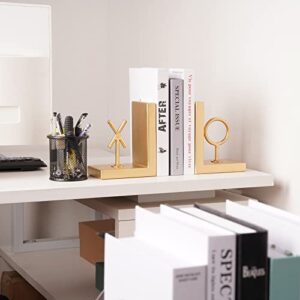 Book Ends Gold Bookends Heavy Duty Decorative Bookends to Holders Books Unique Modern Book end Metal Book Stoppers for Shelves/Office Decor/Home,Book Holders Nonskid (Gold)