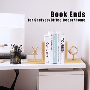 Book Ends Gold Bookends Heavy Duty Decorative Bookends to Holders Books Unique Modern Book end Metal Book Stoppers for Shelves/Office Decor/Home,Book Holders Nonskid (Gold)