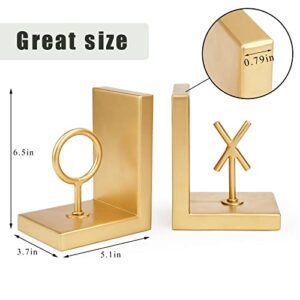 Book Ends Gold Bookends Heavy Duty Decorative Bookends to Holders Books Unique Modern Book end Metal Book Stoppers for Shelves/Office Decor/Home,Book Holders Nonskid (Gold)