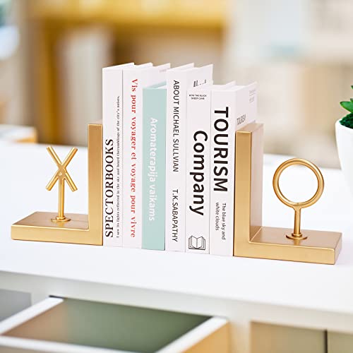 Book Ends Gold Bookends Heavy Duty Decorative Bookends to Holders Books Unique Modern Book end Metal Book Stoppers for Shelves/Office Decor/Home,Book Holders Nonskid (Gold)