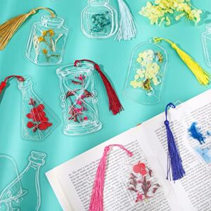 Tallew 81 Pcs Transparent Dried Flower Bookmarks Set, Include 40 Pcs Clear Floral Bookmark, Beautiful DIY Dried Flower Bookmark, with 40 Pcs Bookmark Tassels Colorful Tassels and Puncher for Reader