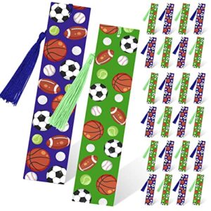 24 pieces sports bookmarks sports party favors baseball football basketball soccer themed sports bookmarks with tassels for teens students adults school office reading reward graduation party supplies