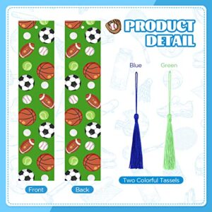 24 Pieces Sports Bookmarks Sports Party Favors Baseball Football Basketball Soccer Themed Sports Bookmarks with Tassels for Teens Students Adults School Office Reading Reward Graduation Party Supplies