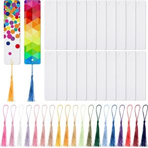 20 pieces sublimation blank bookmark metal blank bookmarks with tassels diy craft white bookmarks with hole for diy projects and present tags