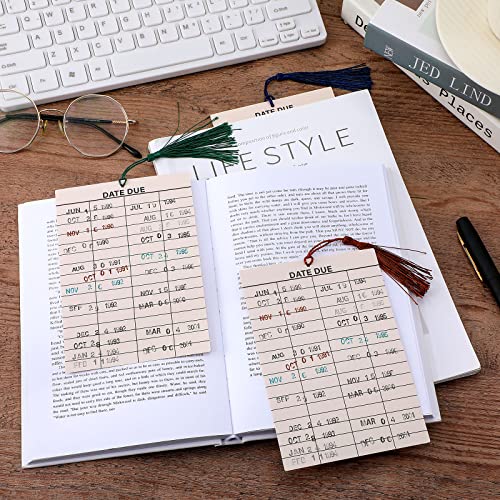 6 Pcs Vintage Library Card Bookmark, Bookmark for Book Lovers Reading Accessories, Double Sided Plastic Bookmark with Tassel for Kids Students,Library Due Date Bookmark 4.21 x 5.91Inch (White)