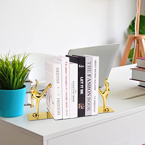 Gold Bookends Decorative,Cute Man Book End,Metal Book Ends for Book Shelves,Nonskid Bookends,Heavy Duty Zinc Alloy Bookend to Hold Heavy Books,Book Support, Book Stopper, Home Office Decor for Men