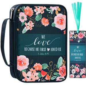 Bible Cover, Carrying Book Case Church Bag Bible Protective with Handle and Front Pocket, Perfect Gift for Mother Kids Girls Women 10"x7.5"x2.4"(Navy Floral)