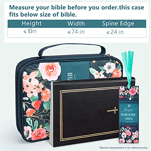 Bible Cover, Carrying Book Case Church Bag Bible Protective with Handle and Front Pocket, Perfect Gift for Mother Kids Girls Women 10"x7.5"x2.4"(Navy Floral)