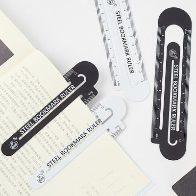 Wakaka 2 Pcs Multifunctional Metal Bookmark and 12cm Ruler,Classic Black and White,Make Your Reading and Working Easy.