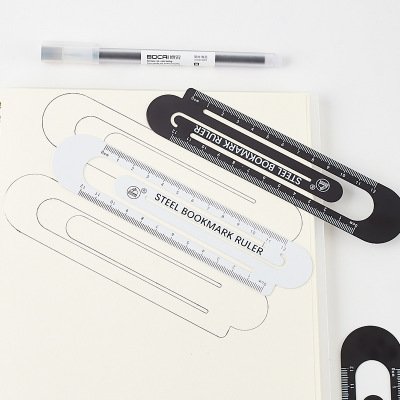 Wakaka 2 Pcs Multifunctional Metal Bookmark and 12cm Ruler,Classic Black and White,Make Your Reading and Working Easy.