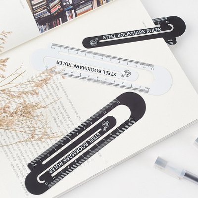 Wakaka 2 Pcs Multifunctional Metal Bookmark and 12cm Ruler,Classic Black and White,Make Your Reading and Working Easy.