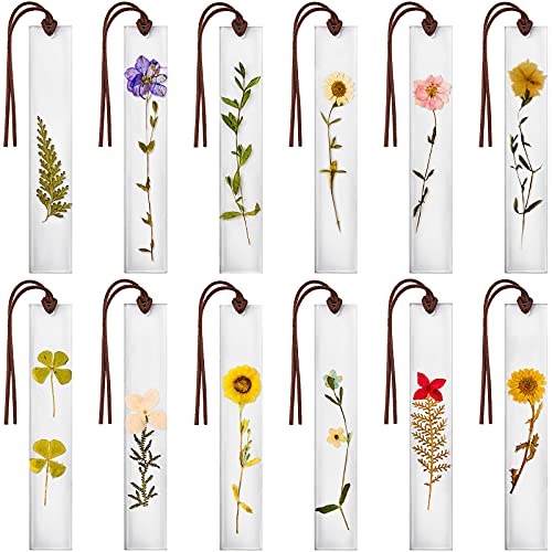 12 Pieces Resin Floral Bookmark Handmade Dried Flower Bookmark Presents for Kids Woman Teacher Students Reading Planner Book Club