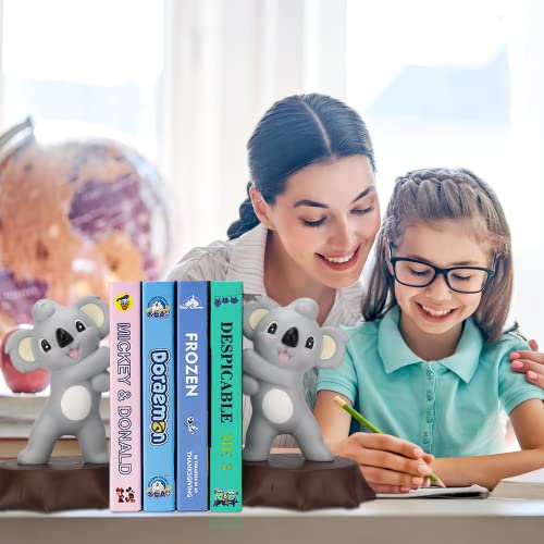 Bookends for Kids,Lovely Koala Book End and Decorative Book Stopper Holder for Bookshelves, Children’s Room, Home, Office or Desk with Anti-Slip Base