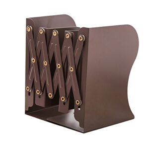 jiari simple nature style brown decorative metal iron bookends holder stand desk nonskid adjustable bookend (brown)