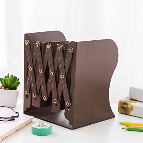 JIARI Simple Nature Style Brown Decorative Metal Iron Bookends Holder Stand Desk Nonskid Adjustable Bookend (Brown)