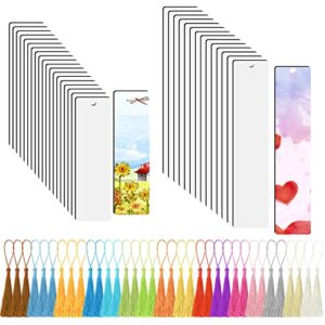 35 pieces sublimation blank bookmark, heat transfer sublimation bookmarks with hole and 35 pcs colorful tassels graduation gifts for diy bookmarks crafts, double sided sublimate