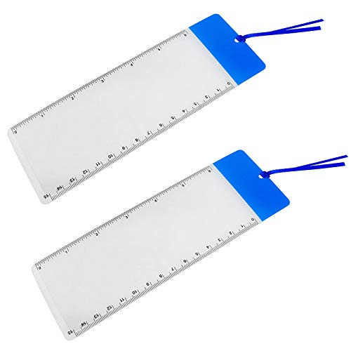 Magic&shell Magnifier Bookmark 2PCS Blue Magnifying Fresnel Lens Bookmarks with 6Inch Ruler