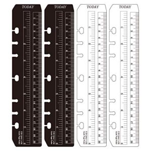 jkjf 4 pcs plastic page marker snap-in bookmark ruler binder ruler for a5 size 6-hole notebook filler – clear and black