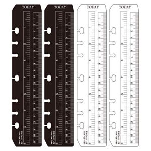 JKJF 4 Pcs Plastic Page Marker Snap-in Bookmark Ruler Binder Ruler for A5 Size 6-Hole Notebook Filler - Clear and Black