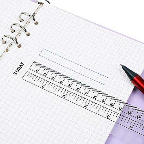 JKJF 4 Pcs Plastic Page Marker Snap-in Bookmark Ruler Binder Ruler for A5 Size 6-Hole Notebook Filler - Clear and Black