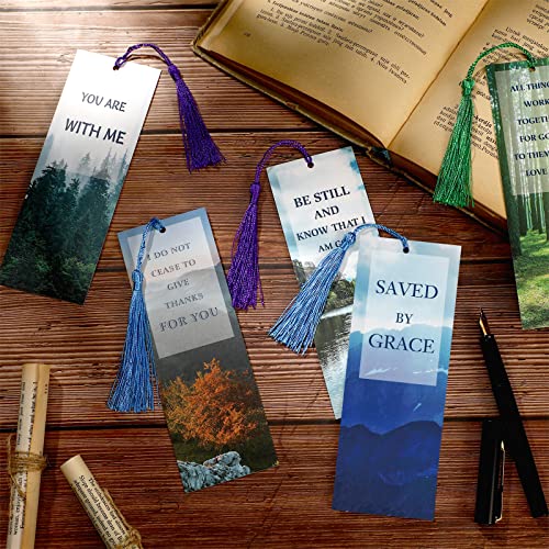 60 Pieces Bible Verse Bookmarks with Tassel Book Mark Religious Christian Gifts for Women Inspirational Scripture Bookmarks Motivational Positive Page Marker for Church Supplies (Tranquil Pattern)