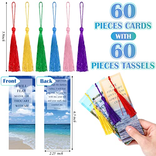 60 Pieces Bible Verse Bookmarks with Tassel Book Mark Religious Christian Gifts for Women Inspirational Scripture Bookmarks Motivational Positive Page Marker for Church Supplies (Tranquil Pattern)