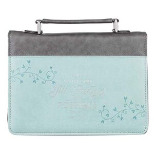 christian art gifts women’s fashion bible cover all things are possible matthew 19:26, turquoise/silver vines faux leather, large