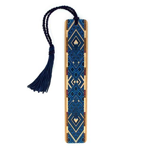 Argyle (Blue) Wooden Bookmark with Tassel - Made in USA - Also Available Personalized