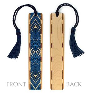 Argyle (Blue) Wooden Bookmark with Tassel - Made in USA - Also Available Personalized