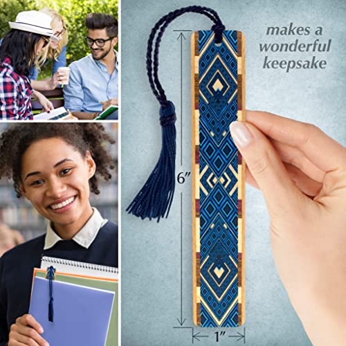 Argyle (Blue) Wooden Bookmark with Tassel - Made in USA - Also Available Personalized