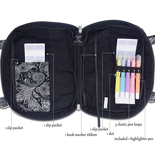 Lost Deer Bible Covers Adjustable Shoulder Straps Scripture Book Case Bags for Women, Black Floral Quilted Cotton Cloth Bible Case Extra Large 11.3x8.3x2.7 Inches