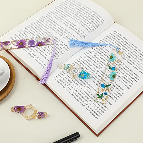 4 Pieces Dried Flower Resin Bookmarks,Transparent Floral Book Page Holder and Book Mark Set Handmade Bookmarks with Tassel Cute Book Accessories Gift for Reading Lover Students Teachers