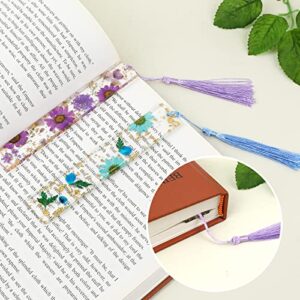 4 Pieces Dried Flower Resin Bookmarks,Transparent Floral Book Page Holder and Book Mark Set Handmade Bookmarks with Tassel Cute Book Accessories Gift for Reading Lover Students Teachers