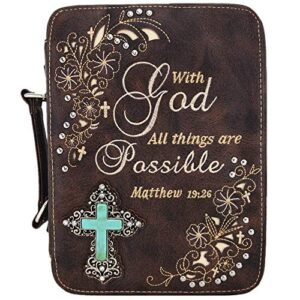 western style embroidered verse scripture bible cover book bibles carrying case for women extra strap purse messenger bag (scripted brown)