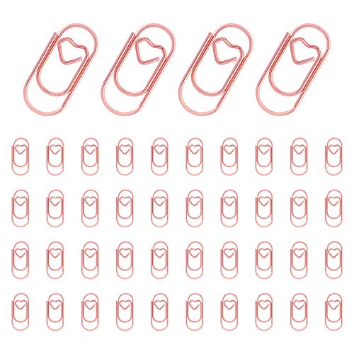 LAHONI 150 Pieces Cute Paper Clips, Mini Smooth Steel Wire Heart Shaped Paperclips Bookmark Clips for Office Supplier School Student (0.79 inch/20mm) Rose Gold