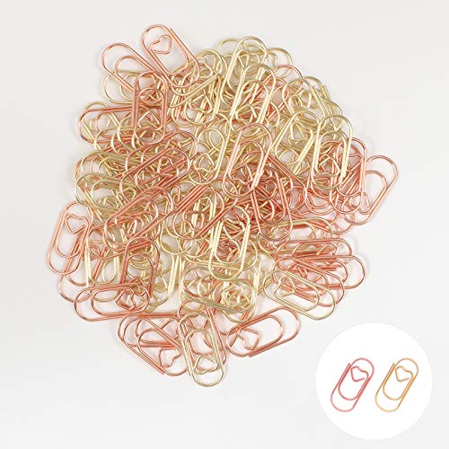 LAHONI 150 Pieces Cute Paper Clips, Mini Smooth Steel Wire Heart Shaped Paperclips Bookmark Clips for Office Supplier School Student (0.79 inch/20mm) Rose Gold