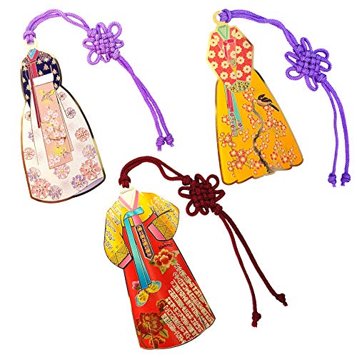 Korean Traditional Miniature Cool Bookmarks Souvenirs Gifts for Student Kids Adults Wife Friends - Coolest Metal Unique Color Designs Bookmark Pack (Woman's Hanbok 3 Pack)