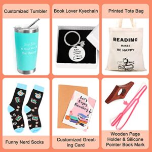 Karsspor Book Lovers Gifts Box, 7 PCS Customized Gifts for Book Lovers Include Tote Bag, Insulated Tumbler, Book Holder, Bookmark, Great Gifts for Readers, Book Lovers and Librarians