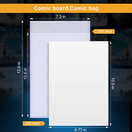 KKU 200 Count Current Comic Book Bags and Boards, Crystal Clear Acid Free Comic Bags and Boards, Comic Book Storage for Regular Comics