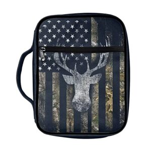 suobstales deer bible covers for women men bible case camo american flag bible bag bible accessories with handle and zippered pocket bible tote bag for kids