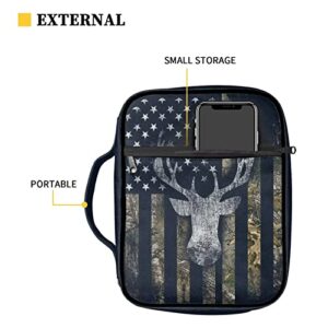 Suobstales Deer Bible Covers for Women Men Bible Case Camo American Flag Bible Bag Bible Accessories with Handle and Zippered Pocket Bible Tote Bag for Kids