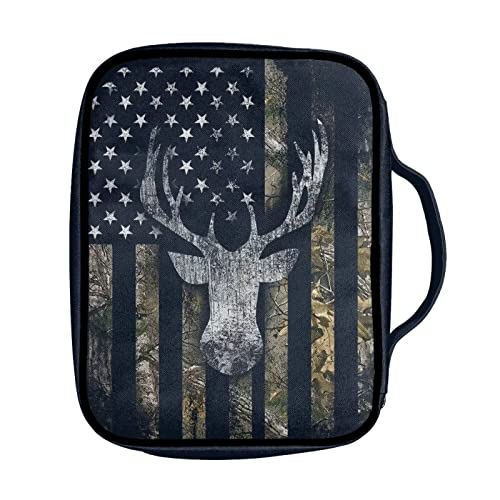 Suobstales Deer Bible Covers for Women Men Bible Case Camo American Flag Bible Bag Bible Accessories with Handle and Zippered Pocket Bible Tote Bag for Kids