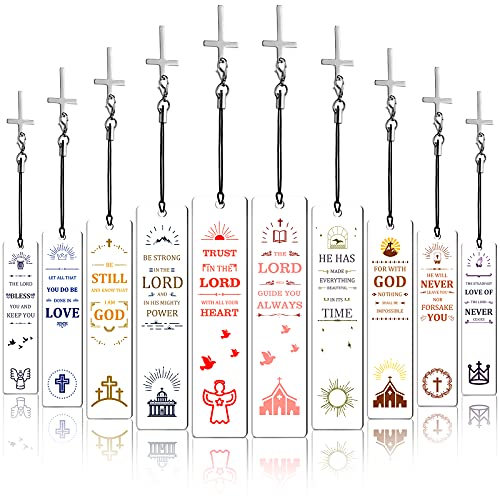 10 Pieces Christian Acrylic Bible Verses Bookmarks with Cross Pendants Inspirational Bookmarks Motivational Positive Religious Christian Present for School Home Office Supplies Present