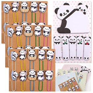 pandaonly 30pcs panda paperclip bookmarks, 3 set cute panda bookmark clips with 1 sheet panda sticky notes-funny paperclips bookmarks planner clips for office supplies coworkers teachers’ day gifts